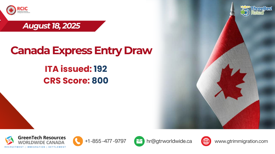 Canada Express Entry Draw – August 19, 2025- 192 ITAs Issued with CRS 800