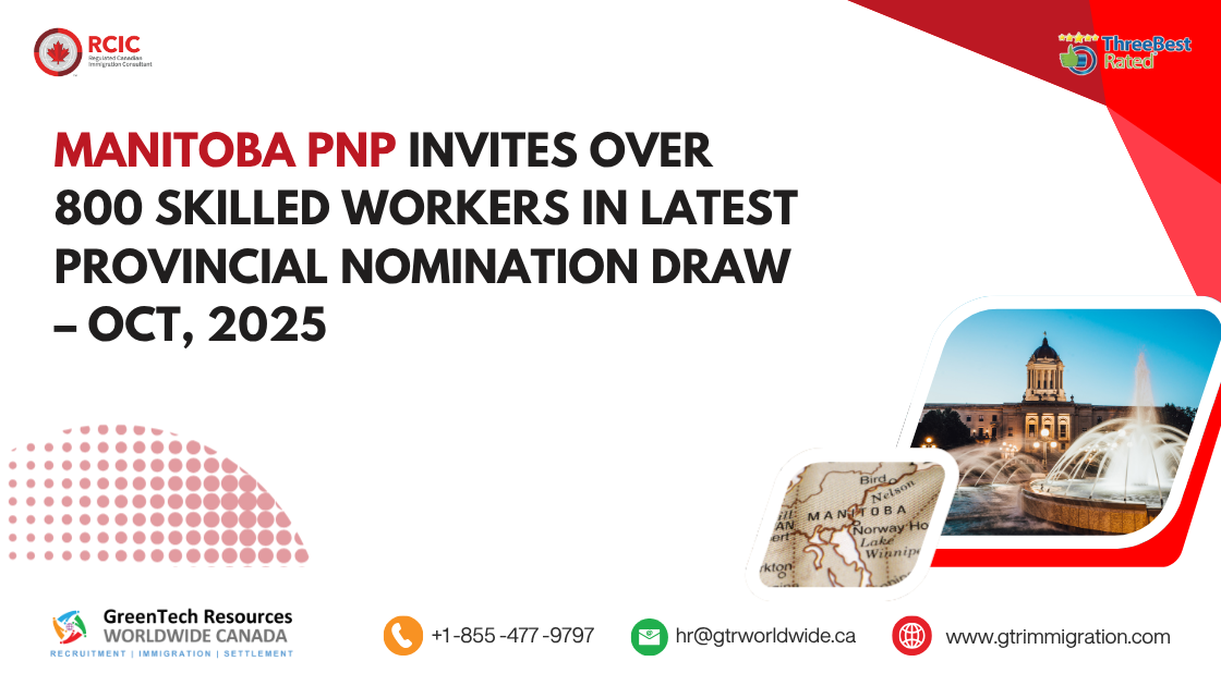 Manitoba PNP Invites Over 800 Skilled Workers in Latest Provincial Nomination Draw – October 2025